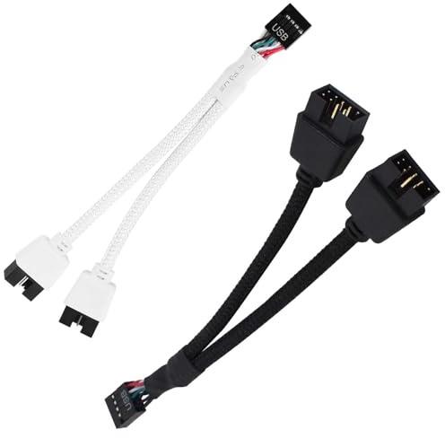 Colexy USB 2.0 9 Pin Splitter Mainboard, USB 2.0 9 Polige Buchse auf Doppel Verlängerungskabel, 2 Stück Nylon geflochten USB Splitter 1 zu 2, USB Pin für Computer PC Mainboard (Schwarz und Weiß)