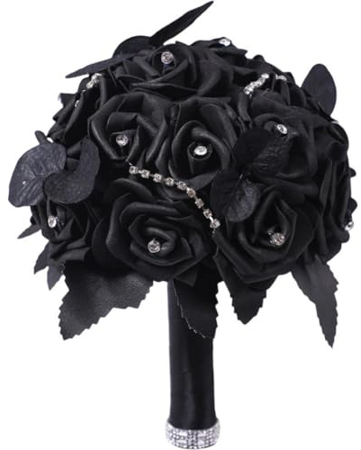 Vobumix Gothic Brautsträuße, Schwarzer Burgunder Kunstblumenstrauß, Schwarze Rosen Kunstblumen Für Halloween Hochzeit Brautstrauß