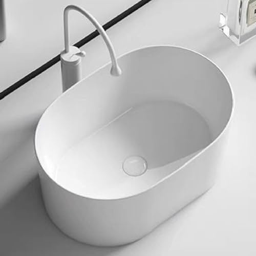Lavandino Da Appoggio In Ceramica For Bagno, Piccolo Lavabo Da Appoggio Con Rubinetto, Lavabo Rettangolare Creativo For Balcone Di Hotel E Appartamenti(White,50x34x21cm)