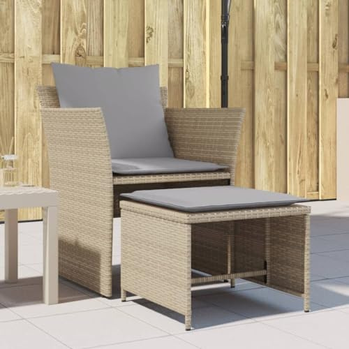 Qnhdfrt Gartenstuhl mit Fußhocker Beige PE Rattan Sessel Set 64x60x85 cm Outdoor Lounge Möbel für Terrasse Balkon und Garten