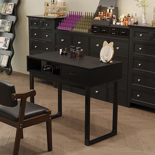 FORRTY Mesa De Manicura Escritorio for Uñas Con Cajones, Estación De Manicura Con Almacenaje for Técnicas, Salón & Spa Hogar, Mesa Estudio Trabajo Reuniones, Mesa Uñas(Negro,100cm(39.3))