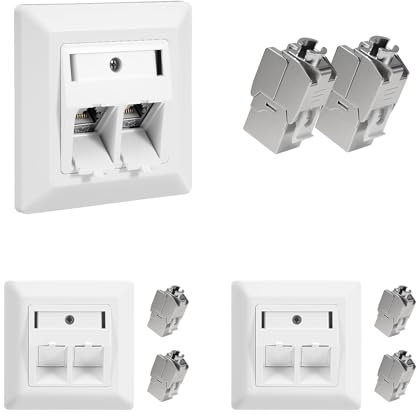 3x Keystone Netzwerkdose Unterputz CAT7/CAT6A,2-Fach Lan Steckdose mit 6x RJ45 Keystone Modul,STP Vollgeschirmt,RJ45 Ethernet Datendose Netzwerkdose Cat 7 für Ethernet, DSL Patchkabel Verlegekabel
