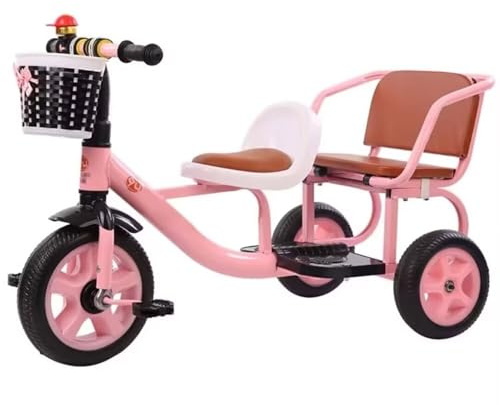LSQXSS Dreirad mit Pedalen, Zweisitzer-Dreirad, Kinderdreirad aus hochfestem Stahl, Rücksitz mit Rückenlehne für Jungen und Mädchen ab 3 Jahren, 3 Räder, Verstellbarer Sitz