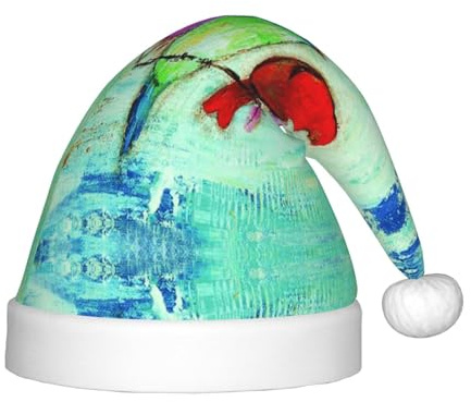 CHANGLEI Weihnachtsmütze mit fünf singenden Vögeln und Allover-Druck, weiche Plüsch-Weihnachtsmütze mit Bommel, für Kinder im Alter von 4–12 Jahren, festliches Party-Accessoire