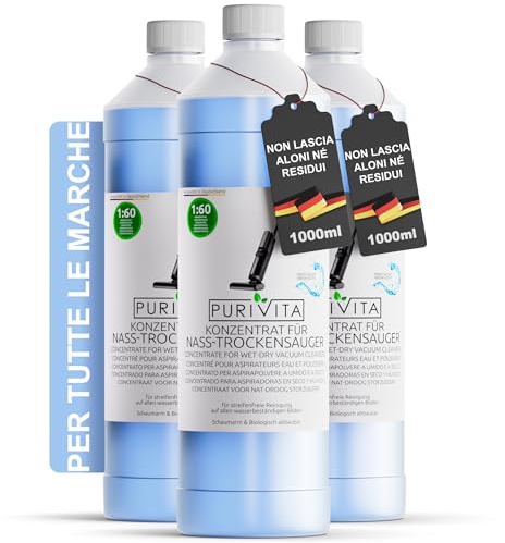 PURIVITA® Detergente Lavapavimenti Concentrato [3x1L] - Detergente per tergivetro ad umido e detergenti per pavimenti - detergente per la pulizia a secco dei pavimenti - non contiene schiumogeni