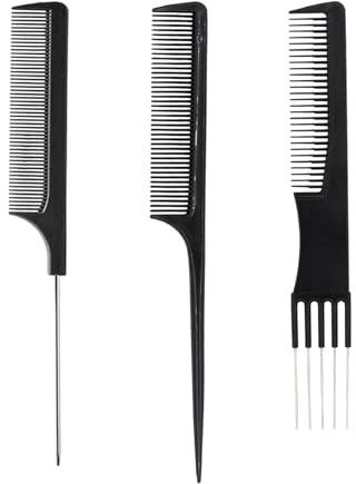 Teasing Comb for Fine Hair, (3-pack) Rat Tail Backcombing Volumizing Teaser Parting Wave Combs Tools for Women with Metal Pick