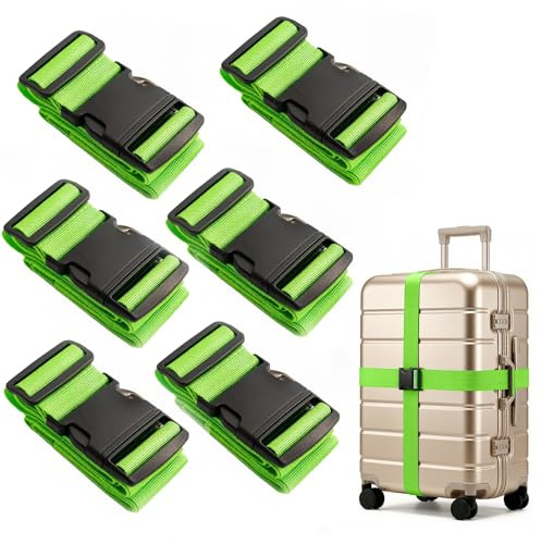 6 Stück Koffergurte für Reisekoffer, Verstellbare Gepäckgurte(Grün) | Gepäckband, Kofferbänder Bunt, Koffer Band, Einstellbare Koffer Gurtband mit Schnalle, für Reise Zubehör Luggage Straps