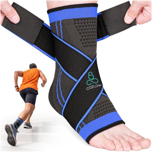 COZLOW - Ankle Support for Men & Women - Deep Blue - Adjustable Foot Wrap for Achilles Tendonitis, Plantar Fasciitis, Sprains - Elastic Compression Sleeve for Running & Sports Injury Relief