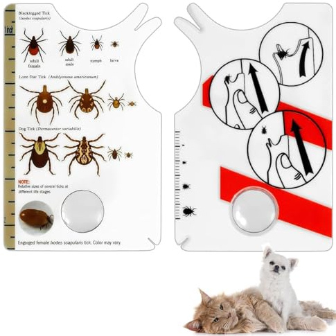 Genérico 2 Piezas Tarjeta de Garrapatas, Mapa de Garrapatas, Ganchos para Garrapatas con Lupa Quitar Garrapatas para Personas, Niños, Perros y Gatos