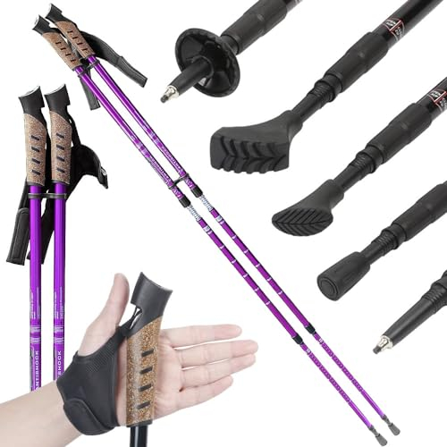 Melko Premium Nordic Walking Stöcke aus Duraluminium, 2er Set, frei verstellbar durch Teleskop-System 65 – 135 cm Gesamtlänge, Violett