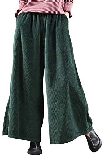 Bigassets Donna Vita Elastica Cotone Pantaloni di Velluto a Coste Pantaloni Larghi Style 2 Green