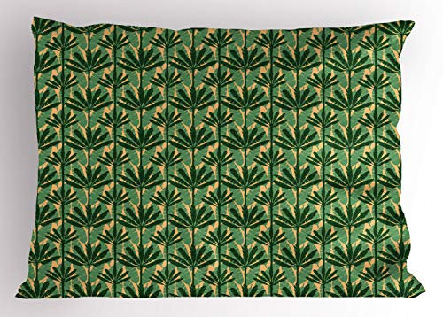 ABAKUHAUS Banana Leaf Pillow Sham, Windmill Palm Trees, Decorative Standard King Size Printed Pillowcase, 36 X 20, Pale Yellow Jade Green