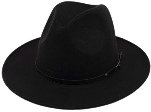 Lanzom Womens Classic Wide Brim Floppy Panama Hat Belt Buckle Wool Fedora Hat
