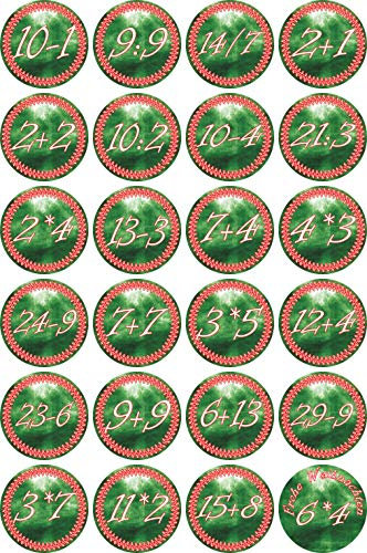 Aufkleber - Weihnachten Zahlen 1-24 - Rechenaufgaben - 30mm grün - weiß - Label - Sticker - Weihnachtskalender Weihnachten Advent zum Aufkleben Geschenke Karten