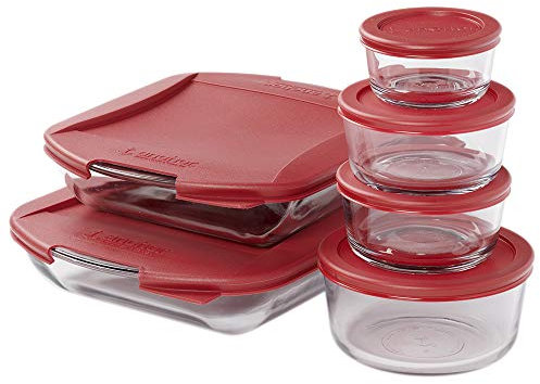 Anchor Hocking Embrace and SnugFit Food Storage, 12 Piece Set, Cherry
