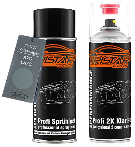 TRISTARcolor Autolack 2K Spraydosen Set für VW/Volkswagen A7C / LA7C Mondsteingrau Basislack 2 Komponenten Klarlack Sprühdose