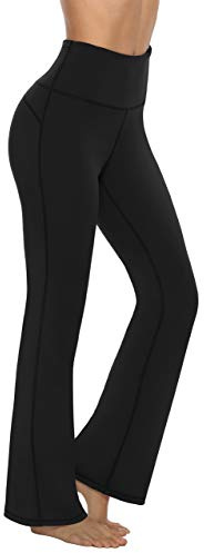 Persit Damen Schlaghose Yogahose, High Waist Freizeithose Sporthose Jazzpants Schwarz - L