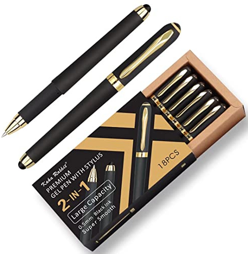 KAKA RABBIT Gel Ink Rollerball Stylus Pen - 18 Pack,0.5mm Fine Point,Large Capacity Black Ink,Writing Smoothly for Office,Business,Gift,Metal Clip,Matt Type