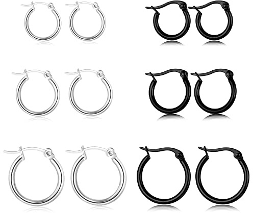 6 Paar Creolen für Frauen Silber Gold Creolen Kleine Creolen Set Hypoallergen Ohrringe für Frauen Mädchen (8MM-12MM)