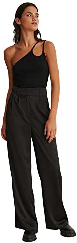NA-KD Pantalones de satén de pierna ancha para mujer, Negro, 34
