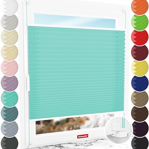 Schuette® Plissee ohne Bohren ● Premium Kollektion: Blue Ocean (Türkis) ● 25x200cm (Breite x Höhe) ● Suprafix Faltrollo X Klemmfix Rollo ● Blitzschnelle Montage inkl. Video