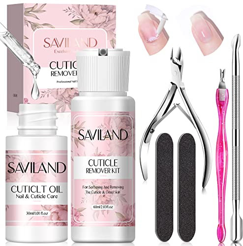 Saviland Cuticle Remover Kit: Nail Care Kit with Cuticle Remover Cream & Cuticle Oil Nail Tools Kit Cuticle Pusher Fork Trimmer for Cuticle Softener & Moisturize Manicure Kit for Nail Salon Home Use