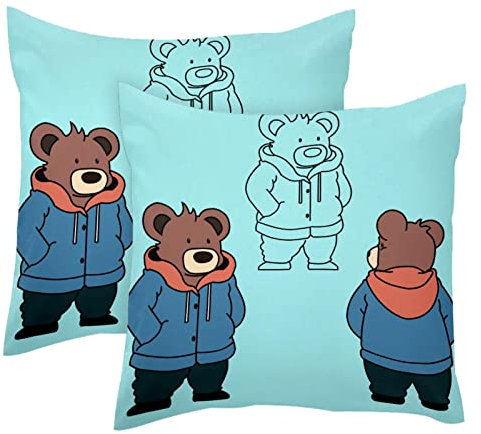 Winter Baumwolle Kleidung Bär 2 Stück Überwurf Kissenbezüge Weicher Samt Kissenbezug Modern Dekorative Doppelseitige Designs Kissenbezug 50 x 50 cm (Kissen nicht im Lieferumfang enthalten)