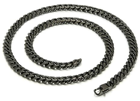 ANAZOZ Edelstahl Kette Ohne Anhang 66 cm, Hip Hop Halskette Herren Panzerkette 6mm Breit Schwarz