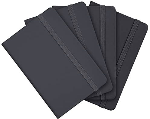 4Pcs Notizbuch A6, 9 x 14 cm Kleine Notizbücher mit Gummibandverschluss, Hardcover mit Soft-Touch-Pu-Cover, 160 Seiten (80 Blatt), 80g/m², Mini Notizbuch Pocket Notizbuch(Schwarz)