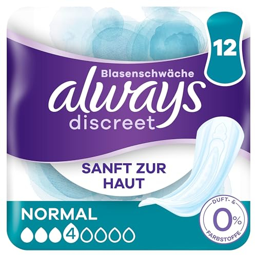 Always Discreet Inkontinenz-Slipeinlagen Damen, Normal (12 Binden) ohne Duft und Farbstoffe, starker Schutz, den Sie kaum spüren