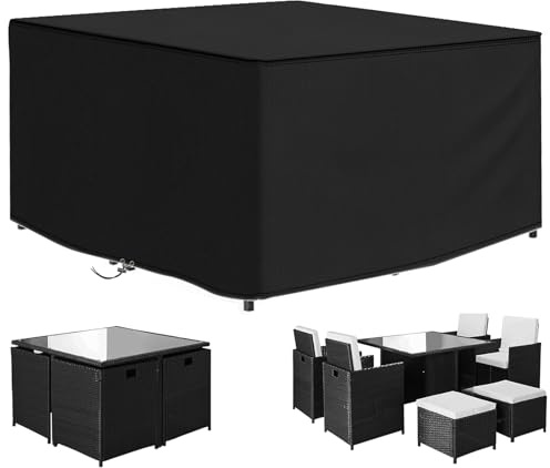 Funshot Gartenmöbel Abdeckung Wasserdicht, 125x125x70 cm, 420d Oxford-Gewebe Abdeckplane für Gartentische, Loungemöbel, Terrassenmöbel, Gartentisch-Schutzhülle für Gartenmöbel, Quadratisch