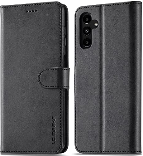 WAURZ Hülle für Samsung Galaxy A34 5G, Schutzhülle Leder Klappbar Flip Case mit Kartenfach Magnet Ständer Handytasche Hüllen Etui Klapphülle Cover, Schwarz