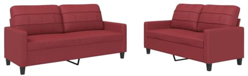 vidaXL Juego de sofás con Cojines 2 Piezas Cuero sintético Rojo Tinto