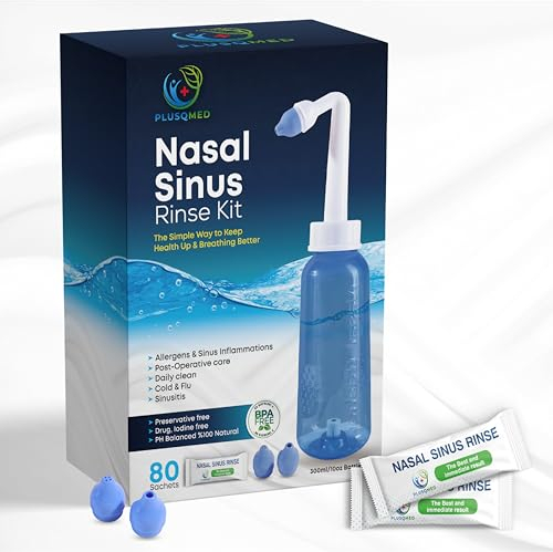 Nasal Rinse Kit – 300ml Neti Pot Bottle + 80 Saline Packets – Sinus Rinse System for Adults & Kids – Natural, Drug-Free, PH Balanced Nasal Wash for Allergy & Cold Relief