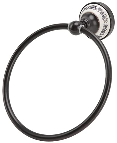 Handtuchring, 21.5×18.5cm Antiker Messing Badezimmer Handtuchhalter Ring Edelstahl Wandmontage Handtuchstange mit Porzellansockel für Bad und Küche(Schwarz)