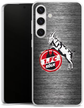 Slim Case kompatibel mit Samsung Galaxy S 24 + Silikon Handyhülle transparent Hülle extra dünn 1. FC Köln Metallic Look Offizielles Lizenzprodukt
