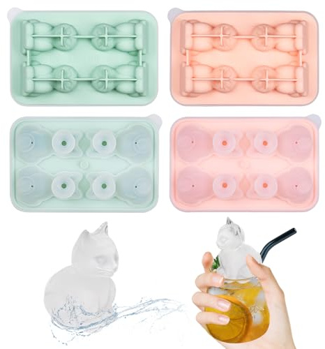 Mulaibdin 2 Stk Silikon Eiswürfelform, Katze Eiswürfelbehälter mit Deckel, Eiswürfelform Groß BPA frei, Ice Cube Tray Big, Lustige Eiswürfel Formen Tiere für Cocktails,Whisky,Bier,Wein,Babynahrung