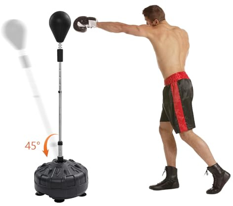 Boxsack mit Ständer einstellbare Höhe 120cm-160cm, Tumbler Punching Ball Punching Bulb mit Sockel einstellbar für Erwachsene&Kinder, für Home Gym (Schwarz)