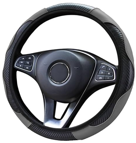 Auto-Lenkradbezug, Universalgröße Lenkradbezug passend für 37-38 cm / 14,5-15 Zoll, rutschfestes Kohlefaser-Mikrofaser, atmungsaktives Autozubehör Lenkradschutzhülle, Grau
