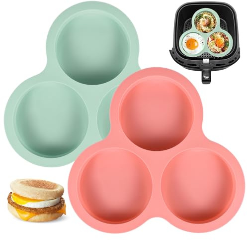 Silicone Egg Mould for Air Fryer, 2 Pcs Non Stick Moulds with 3 Cavities Waffle Maker Pan