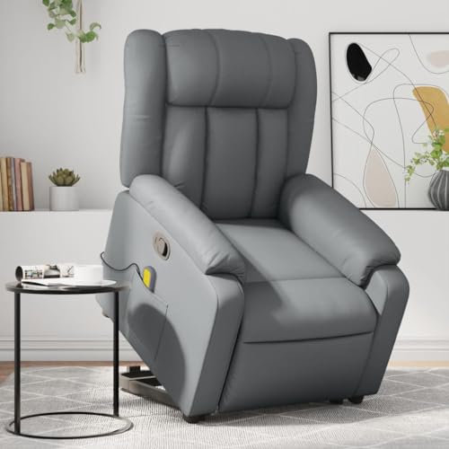 Homgoday Massagesessel mit Aufstehhilfe Fernsehsessel Aufstehsessel Relaxsessel Massagesessel mit Liegefunktion Elektrisch Verstellbar Sessel TV Sessel Wohnzimmer Grau Kunstleder