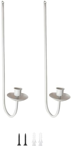 Heimvita Juego de 2 portavelas de pared de metal, color negro, montaje en pared, candelabro decorativo vintage, decoración de pared antigua (blanco)