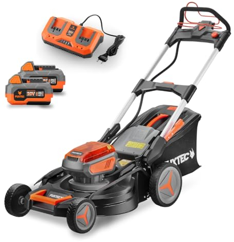 Fuxtec Tagliaerba a Batteria 40V (2x20V) E2RM51 semovente, Mulching e Scarico Laterale - Set Batterie 2x4Ah e Caricabatterie - Larghezza di Taglio 51cm, 50L, Altezza di Taglio 30-90mm
