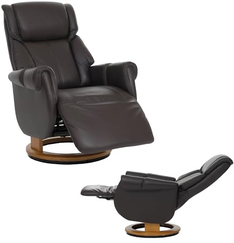 MCA Relaxsessel + Aufstehhilfe HWC-N58 Holz - braun, Holz Natur | Fernsehsessel, Liegesessel, Fußstütze, Leder