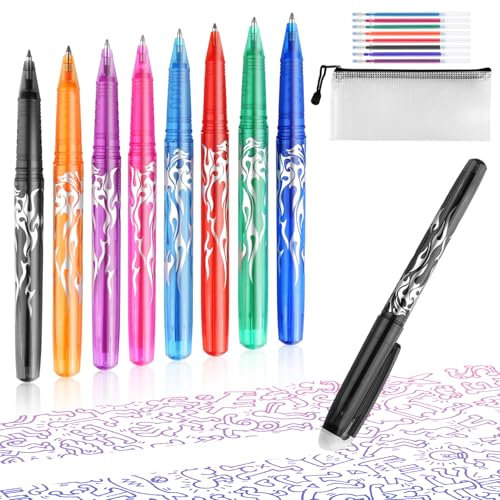 Xishoyen 8 Farben Radierbarer Kugelschreiber, 0,5mm Gelstifte Radierbar, Bunt Tintenroller Radierbar, Radierbare Stifte mit Ersatzminen und Reißverschlusstüte für Schulsachen Bürobedarf