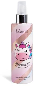 IDC INSTITUTE - Brume Corporelle Scintillante - Fleur de cerisier - Éclat Radieux et Douceur Instantanée - 250 ml - Flacon Décoré d’une Licorne - Pour Femme et Adolescente