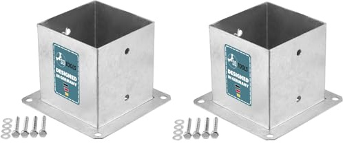 SOTOOLS 2 x Bodenhülse, 140 x 140 mm, feuerverzinkt, für Vierkantpfosten | Bodenhülse und Pfostenträger mit Bodenplatte zum Aufschrauben.