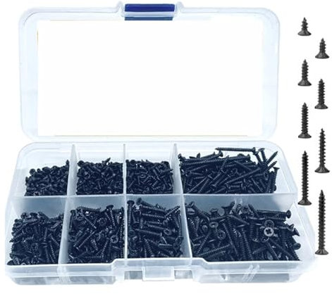 Vis Pour Terrasse Vis autotaraudeuses à tête plate en acier cruciforme 800 pièces, adaptées à l'amélioration de l'habitat, à l'ingénierie de bricolage Vis Pour Terrasse Acier Inoxydable(800pcs black)