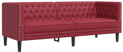 vidaXL Chesterfield - Sofá de 3 plazas con reposabrazos, respaldo y patas de apoyo, sofá tapizado para salón, color rojo vino
