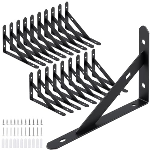 MUKSUET 20 Pack Heavy Duty Shelf Brackets, 150 x 95 mm (6 Inch) Metal Triangle L Brackets, Wall Mounted 90 Degree Right Angle Supports with Screws for Living Room, Bedroom, Concrete Wall